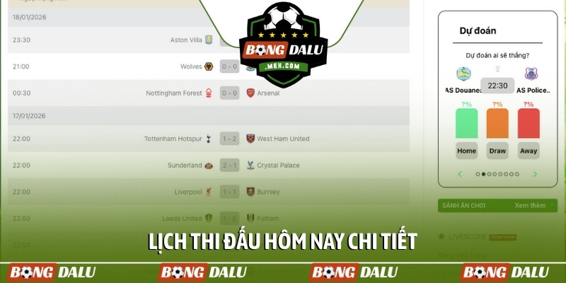 Lịch thi đấu hôm nay chi tiết